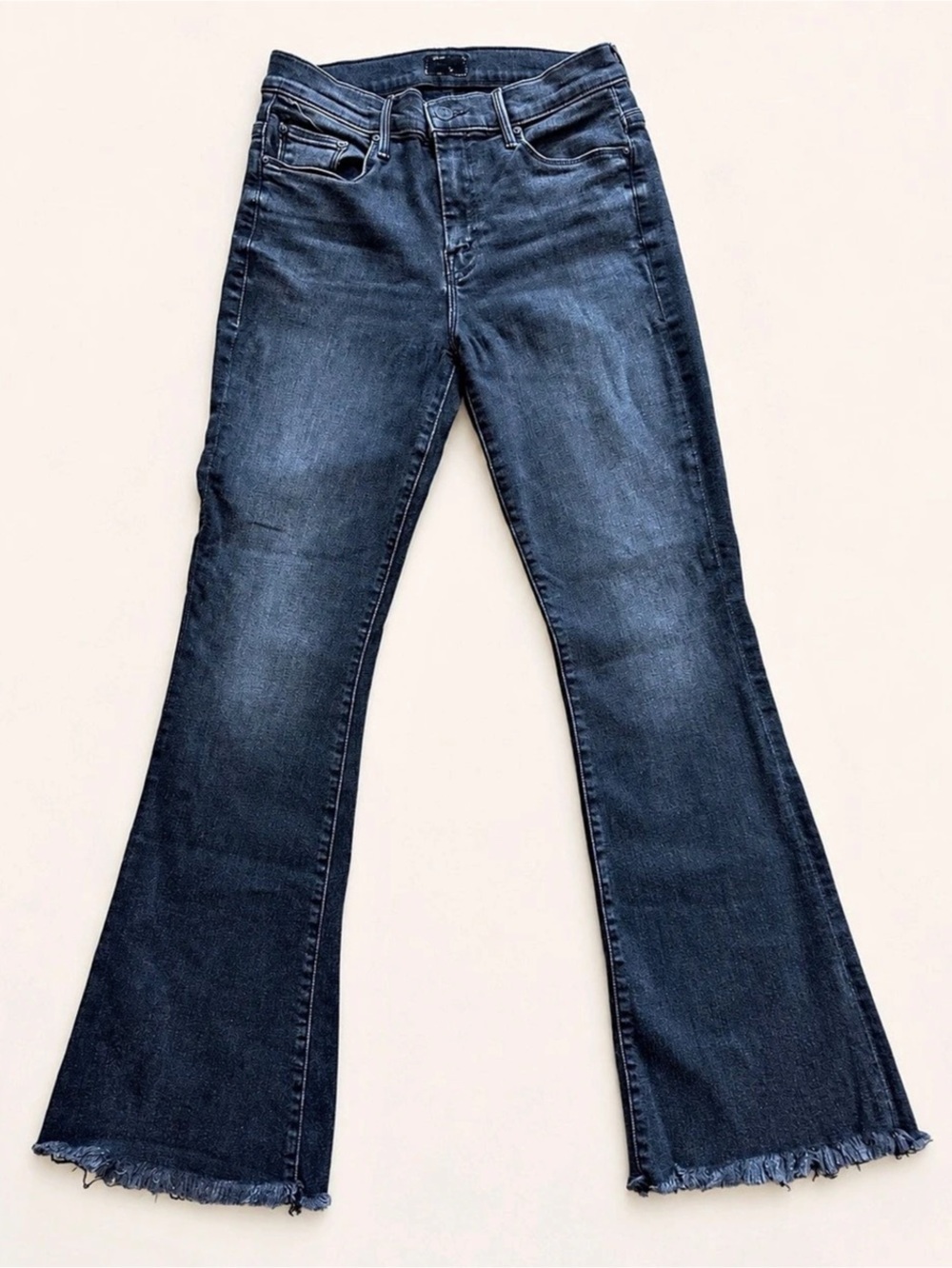 MOTHER The Weekender Fray Jeans 27 Night Shadow Black Flare Raw Hem
